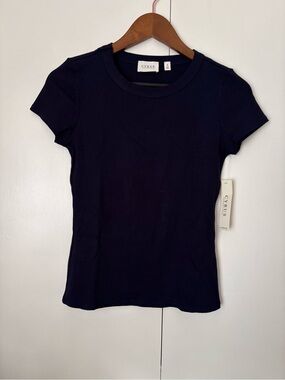 Cyrus Navy Ribbed Short Sleeve Crew Tee